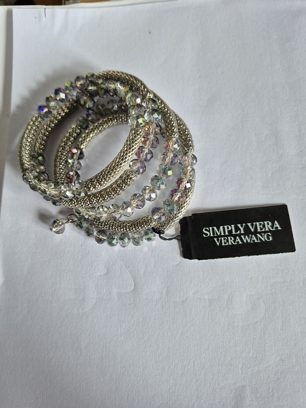NWT, Simply Vera Vera Wang Silver Multi-Row Crystal Wrap Bracelet